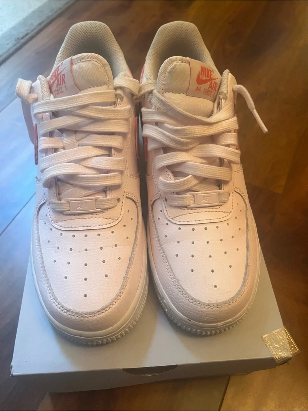 Nike Air Force 1 Low Sneakers - Pale Pink with Coral Logo